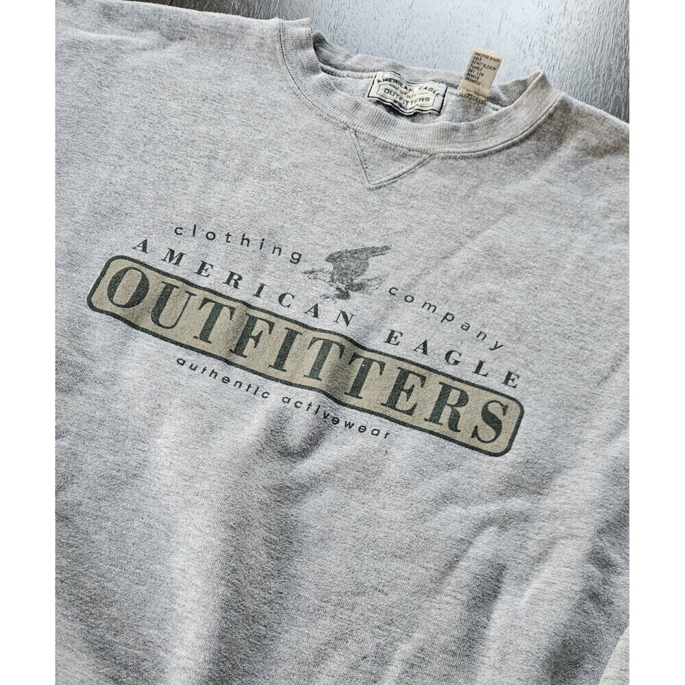 VTG American Eagle Sweater Mens L Gray Pullover Crewneck Sweatshirt USA 90s Y2K